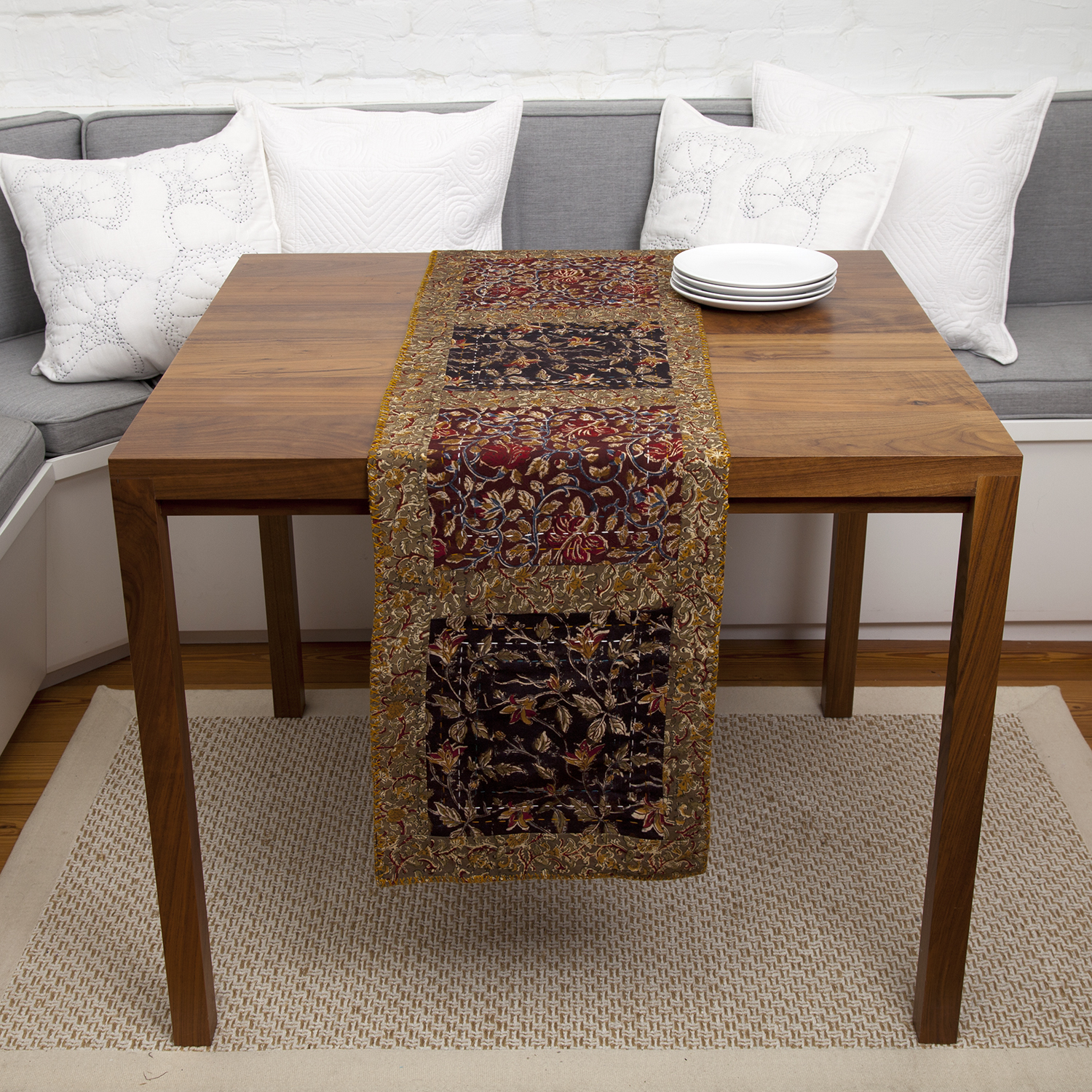 Indian Table Runners Block print, Indigo Marigold Living